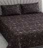 Brown Floral 280 TC Cotton Double Queen Size Bedsheet With 2 Pillow Covers
