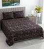 Brown Floral 280 TC Cotton Double Queen Size Bedsheet With 2 Pillow Covers
