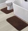 Brown Solid Polyester 28x20 Inches AntiSkid 1 Bathmat & 1 Contour Mat