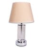 Chrome Glass Table Lamp With Metal Base and Champagne Cotton Fabric Shade