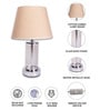 Chrome Glass Table Lamp With Metal Base and Champagne Cotton Fabric Shade