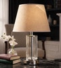 Chrome Glass Table Lamp With Metal Base and Champagne Cotton Fabric Shade