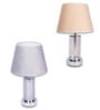 Chrome Glass Table Lamp With Metal Base and Champagne Cotton Fabric Shade