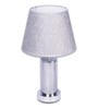 Chrome Glass Table Lamp With Metal Base and Grey Cotton Fabric Shade