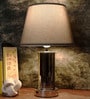Chrome Glass Table Lamp With Metal Base and Grey Cotton Fabric Shade