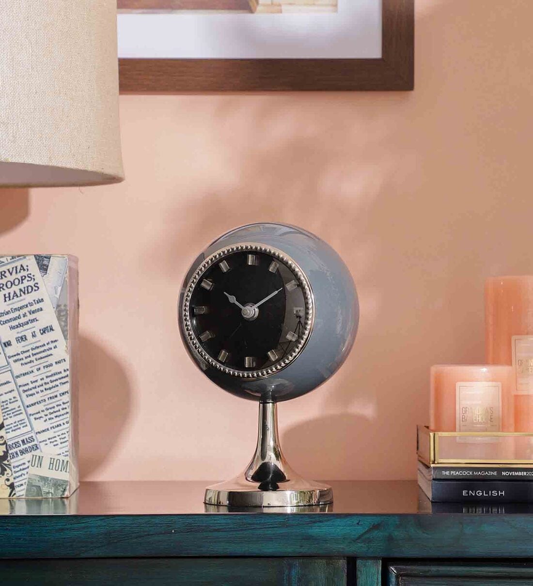 Buy Circular Globe Clock With Dimgray And Silver Finish By Decor de