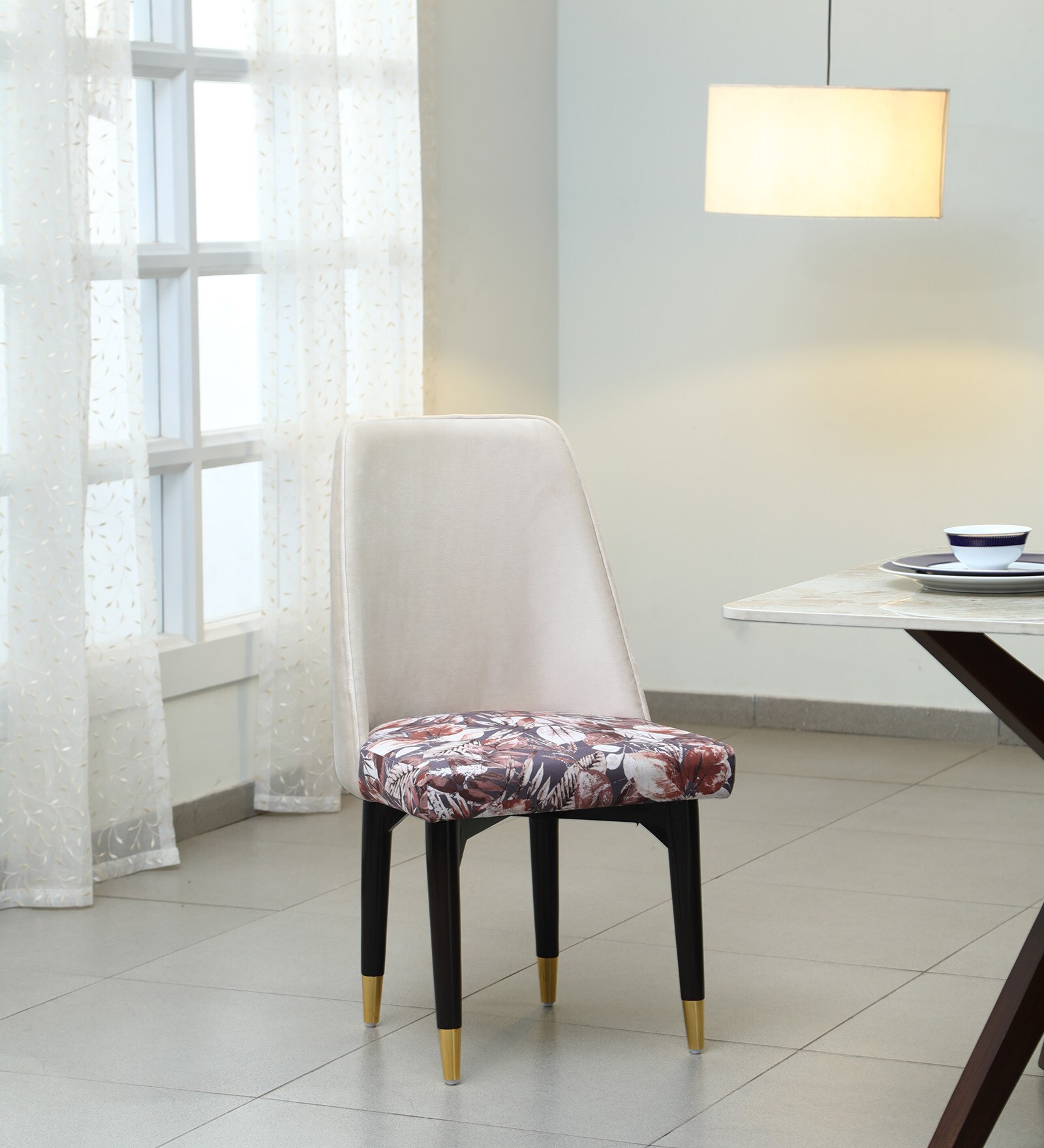 Ciaro Solid Wood Dining Chair In Beige & Floral Ciaro Solid Wood Dining Chair In Beige & Floral