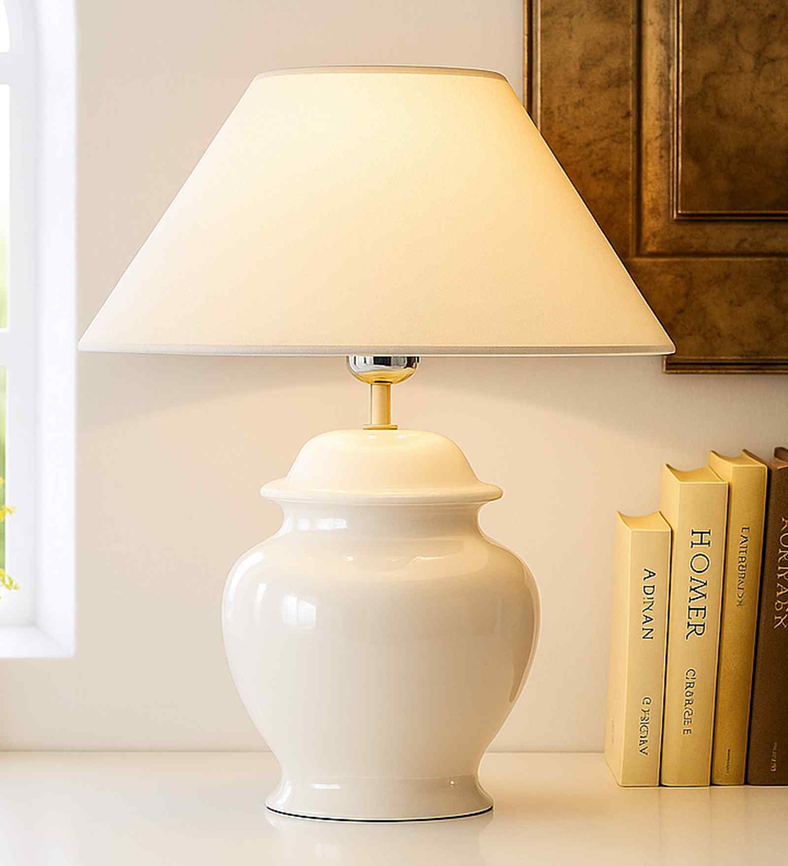 Ciaro White Fabric Shade Night Lamp With Ceramic Base