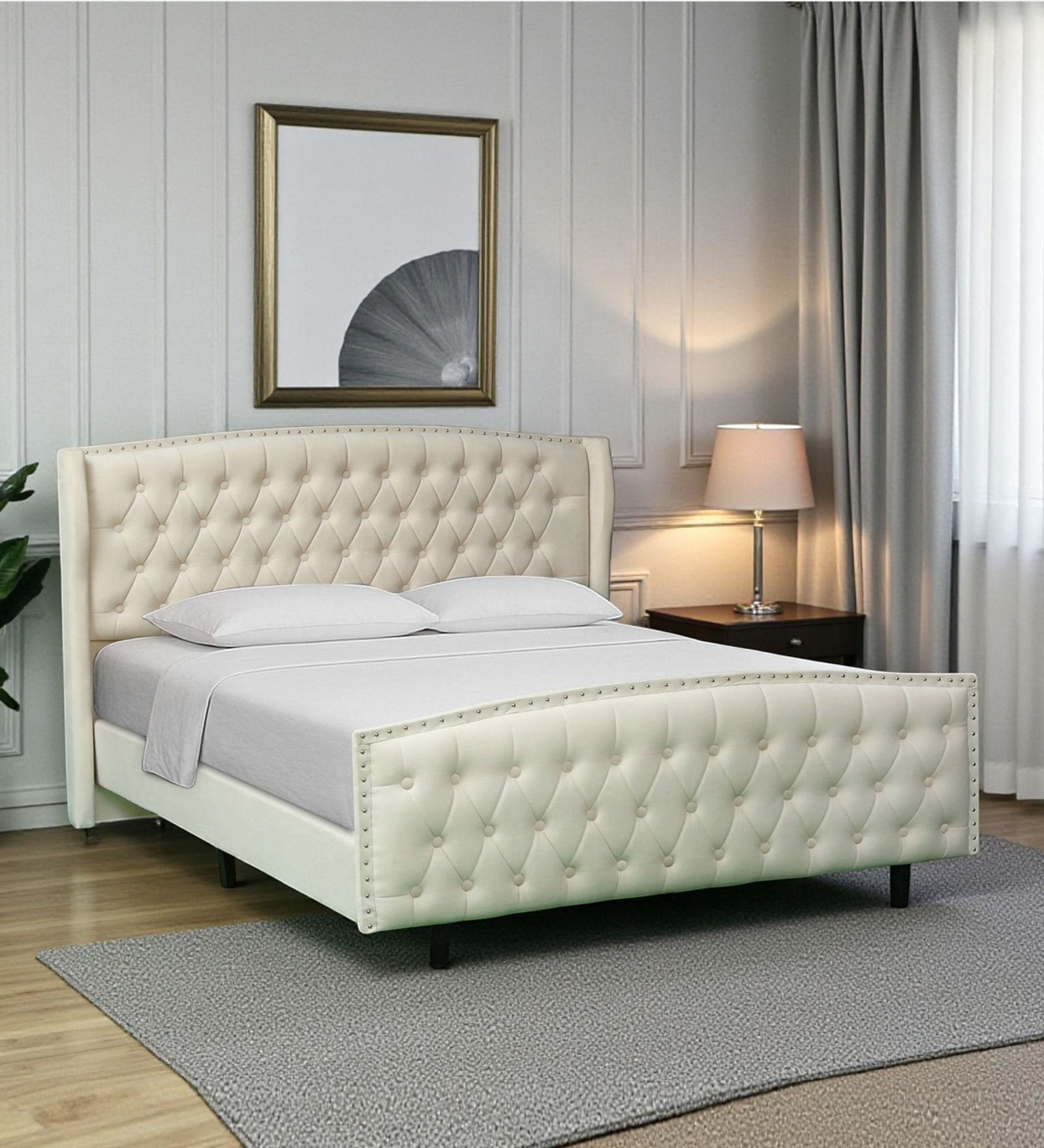 Ciera Upholstered King Size Bed In White Color