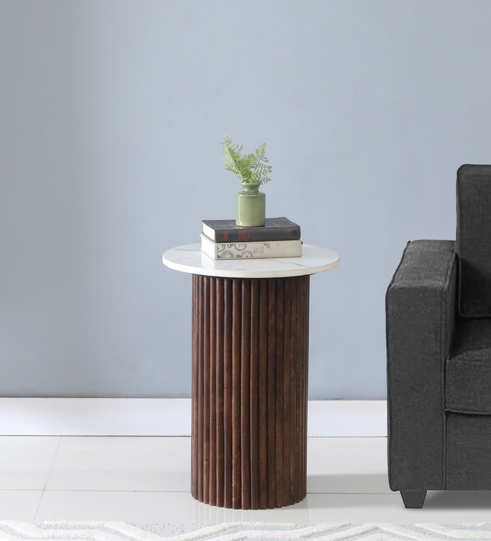 Cierra Solid Wood End Table with White Porcelain Top