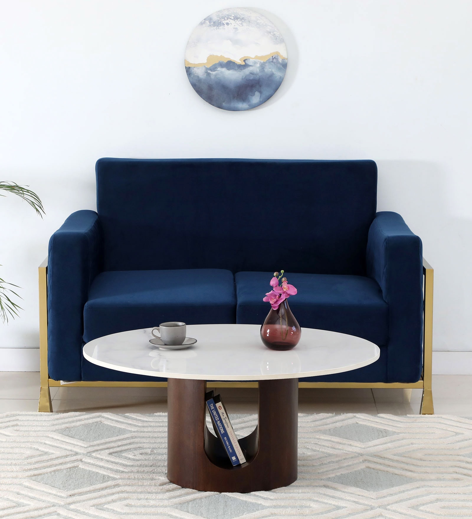 Cierra Solid Wood Round Coffee Table In Walnut Finish With Porcelain Top