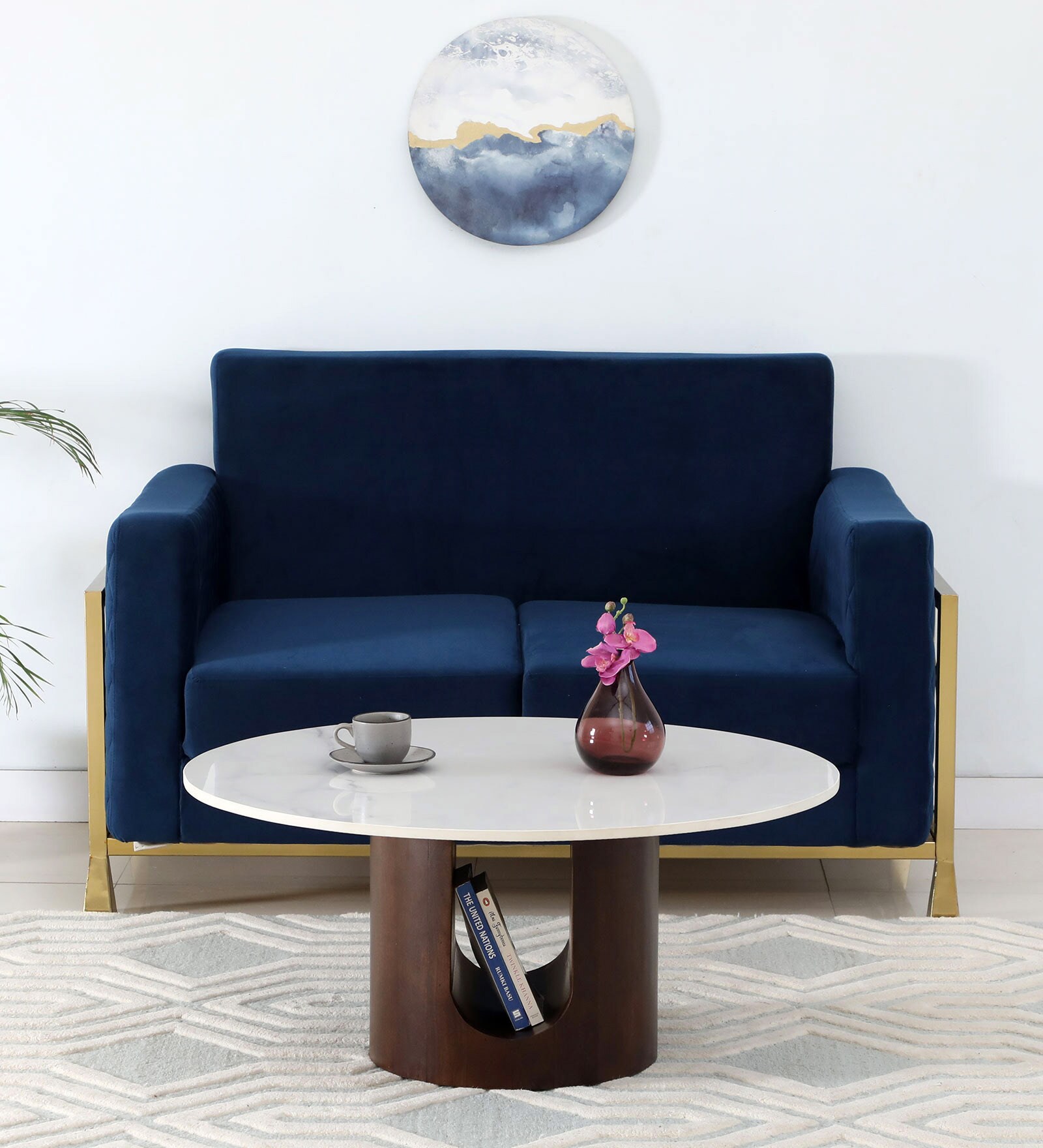 Cierra Solid Wood Round Coffee Table In Walnut Finish With Porcelain Top