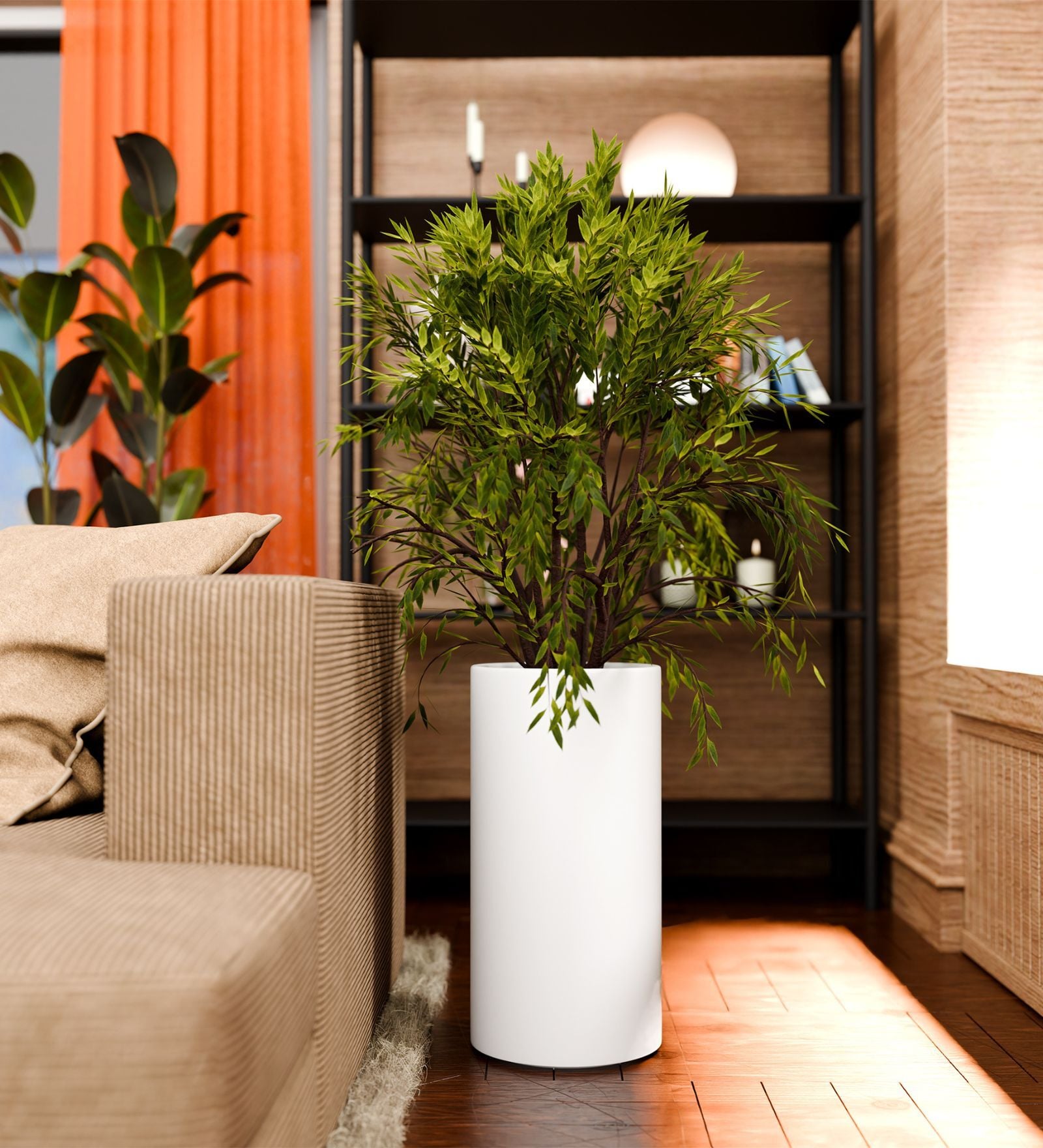CILIN TALL White 24 Inch German Polymer Round Plant Container