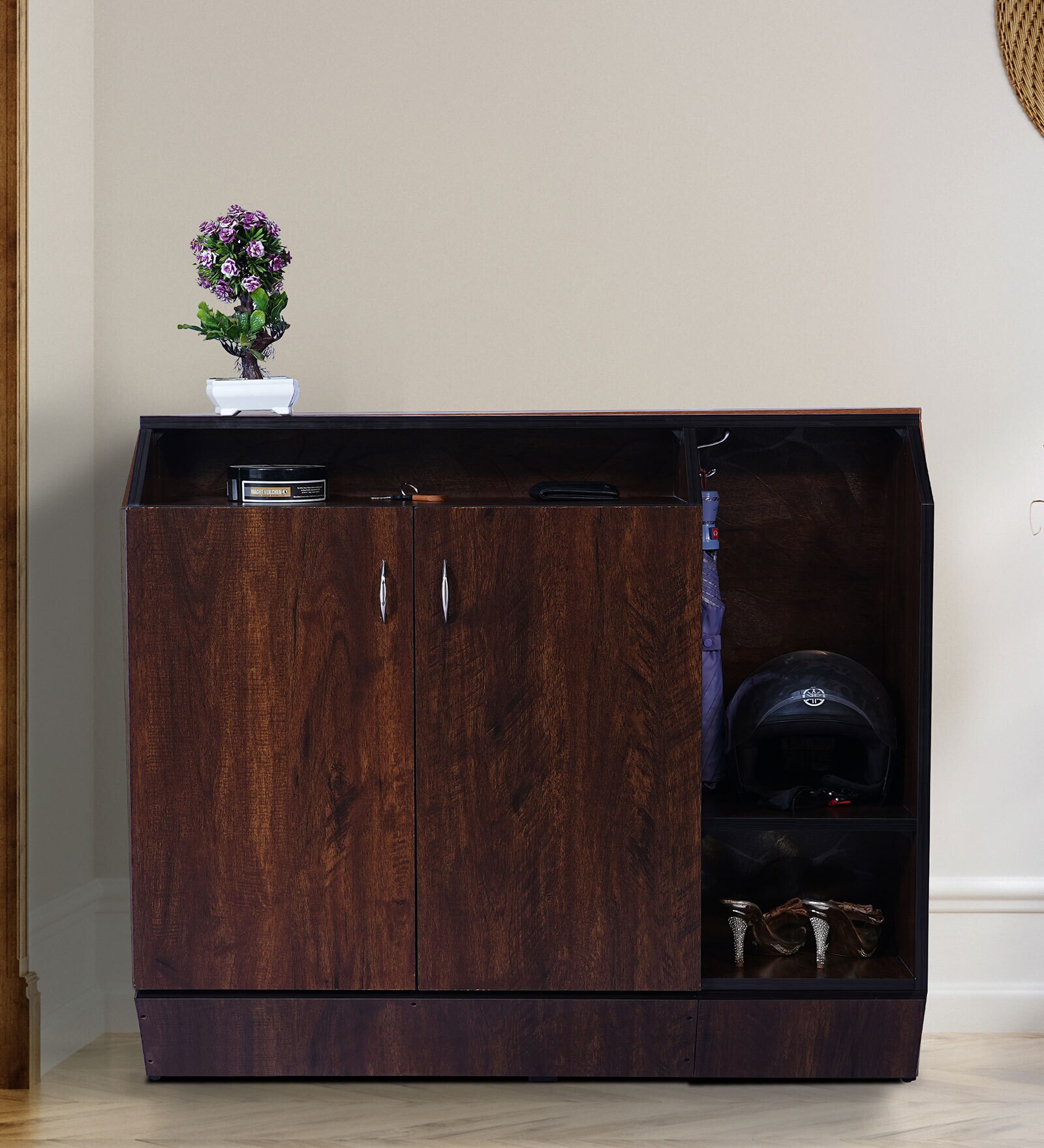 Cindy Shoe Cabinet In Brown Teak Colour