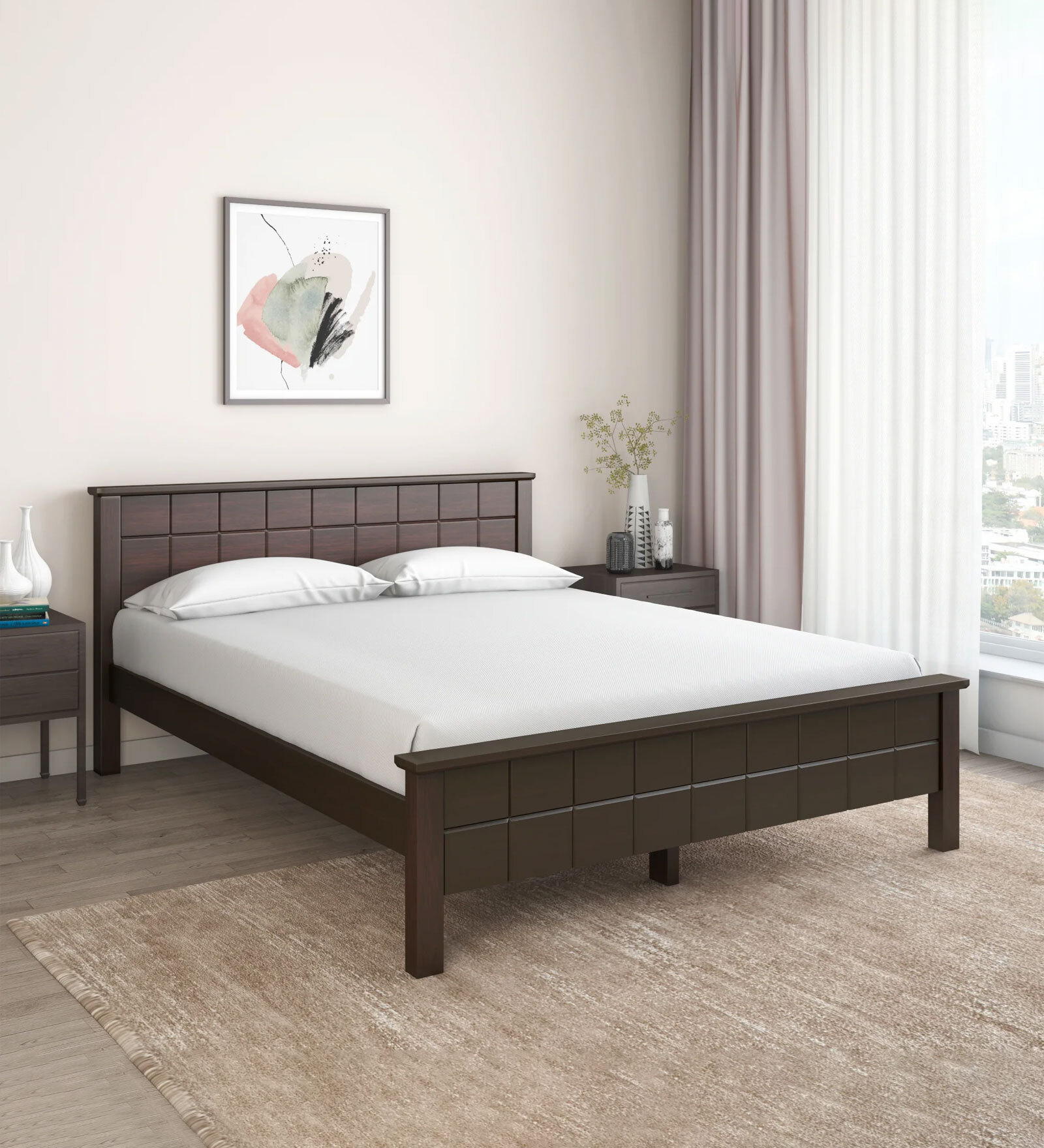 Cipher Solid Wood Queen Size Bed in Espresso Finish