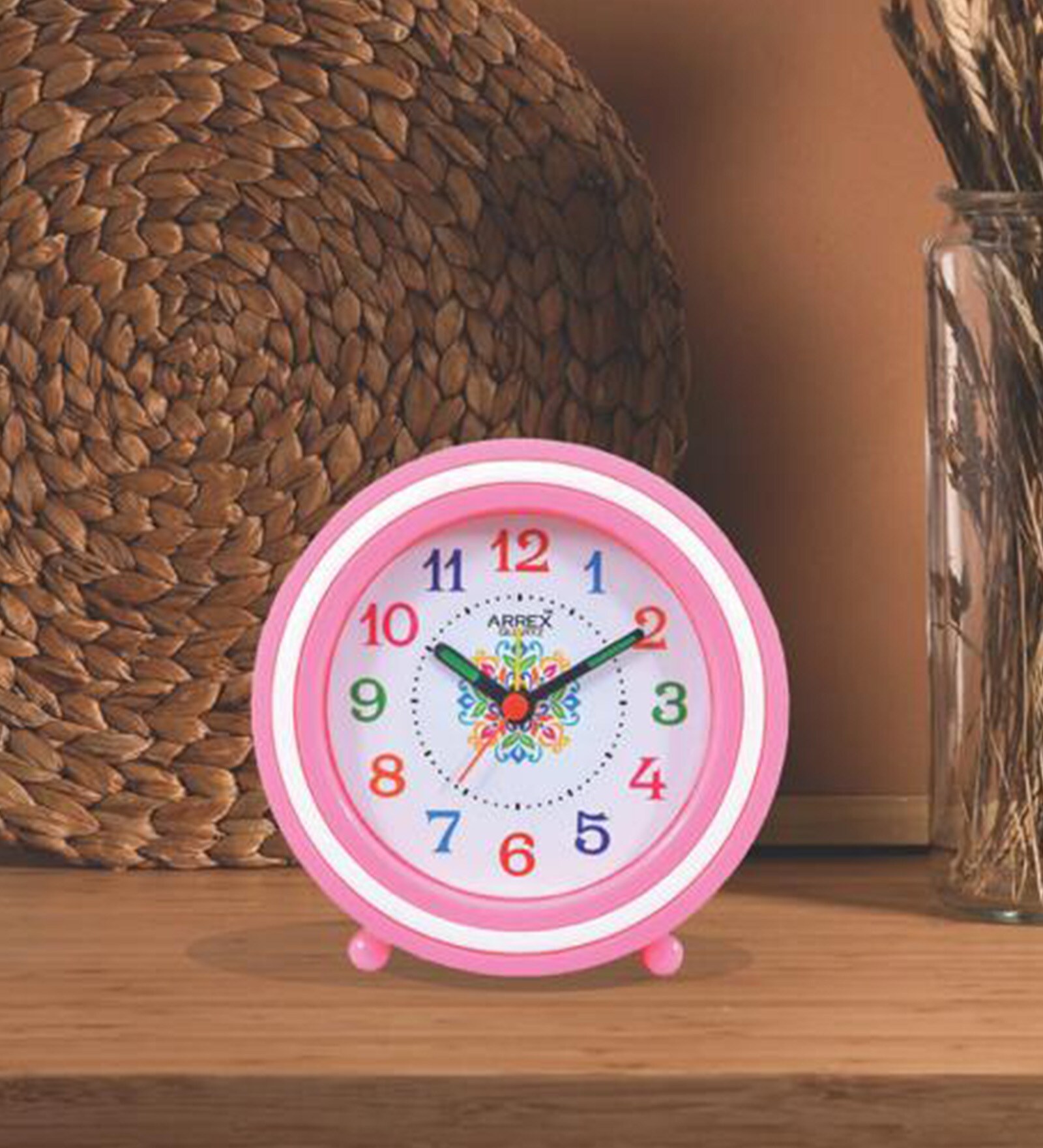 Circular Analog Alarm Table Clock in Pink