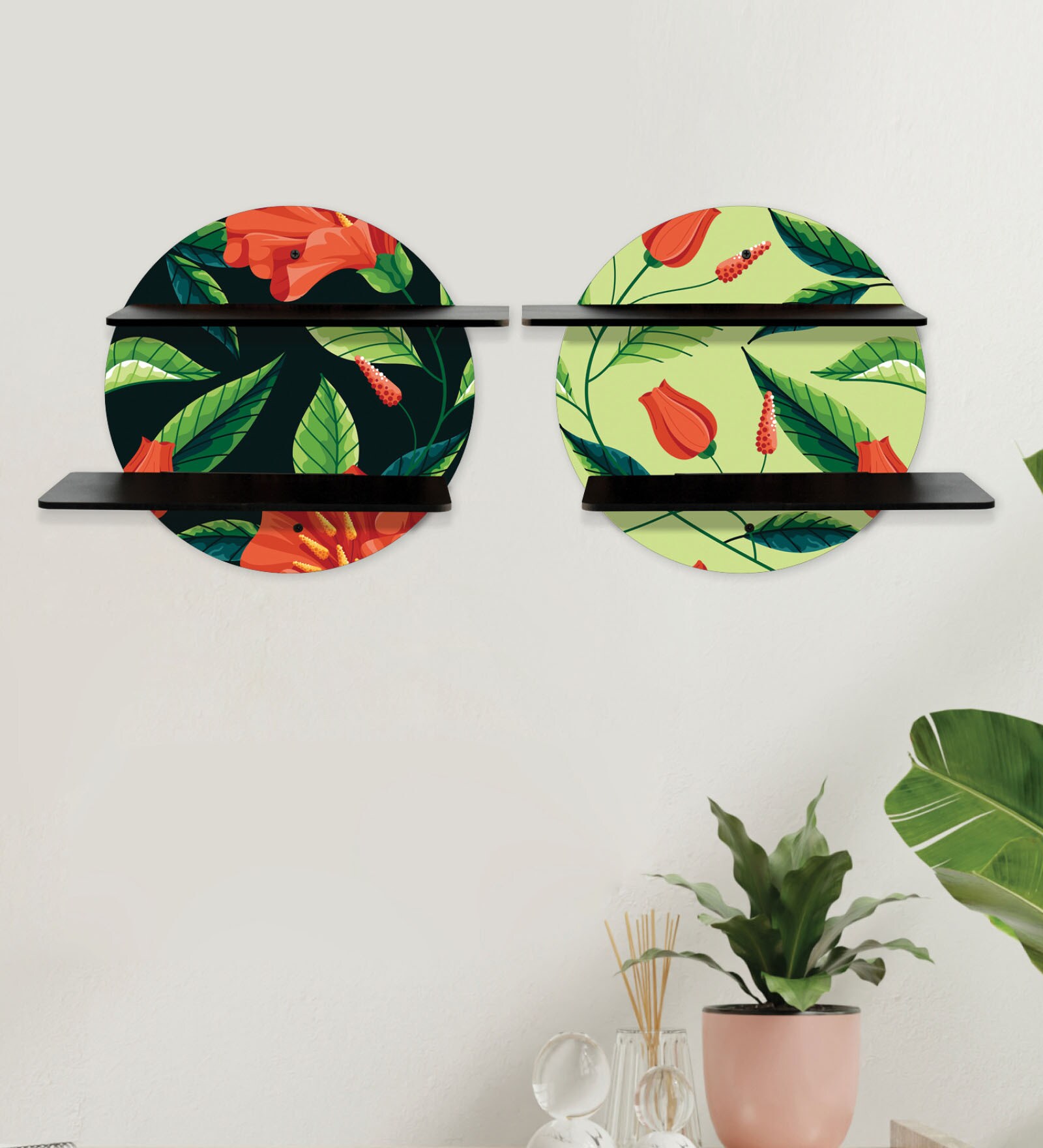 Circular Printed Engineered Wood Wall Shelf