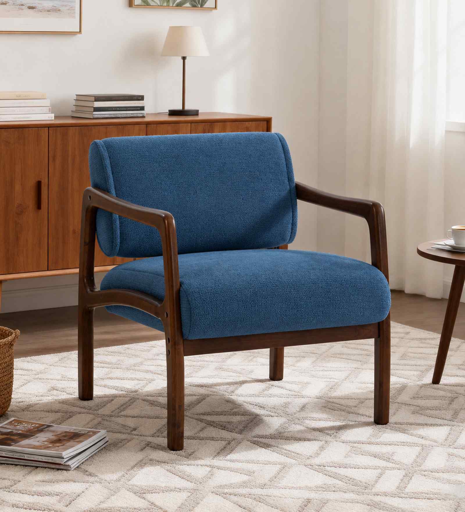 Citrus Boucle Fabric Arm Chair In Blue Colour