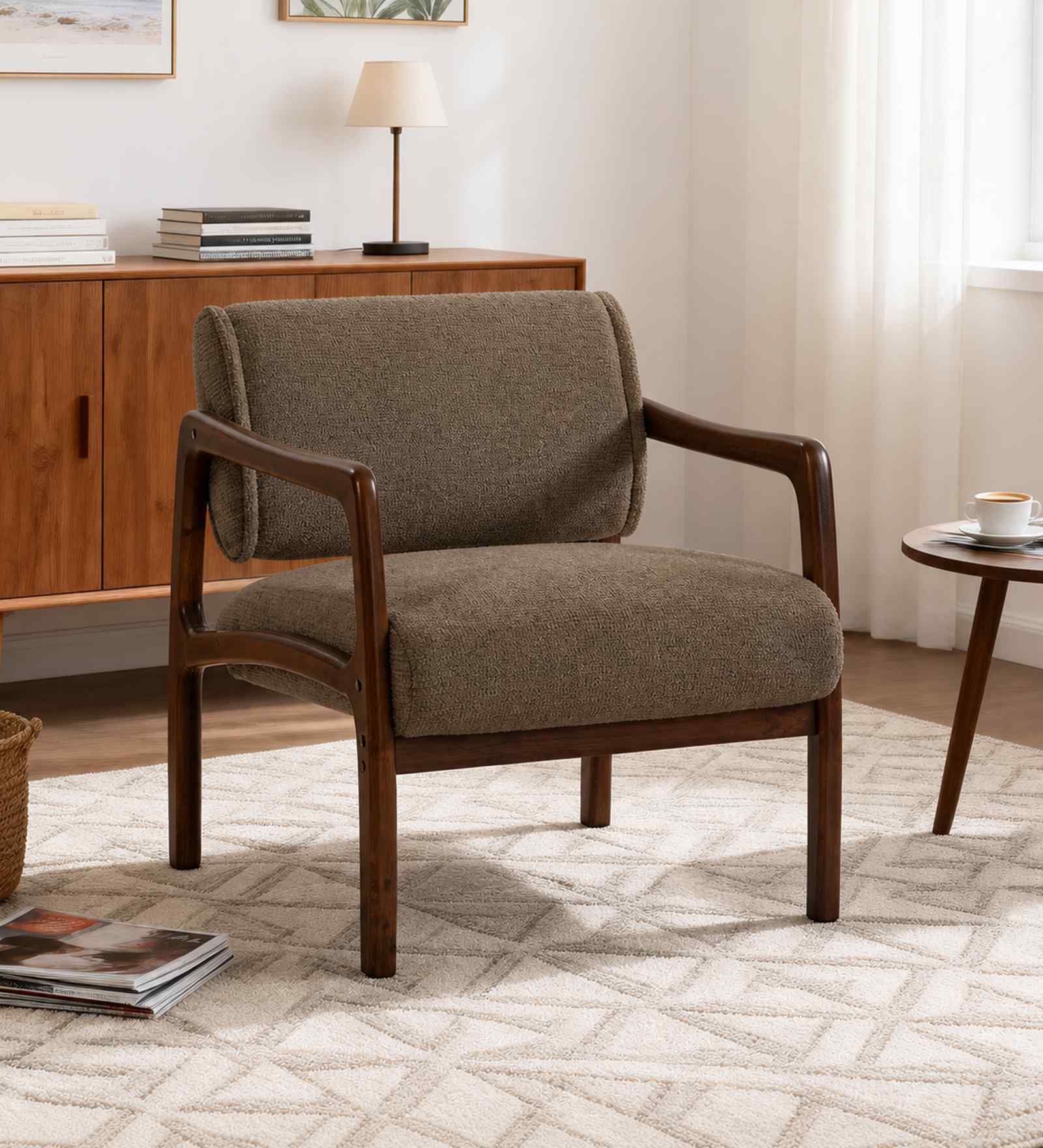Citrus Boucle Fabric Arm Chair In Brown Colour