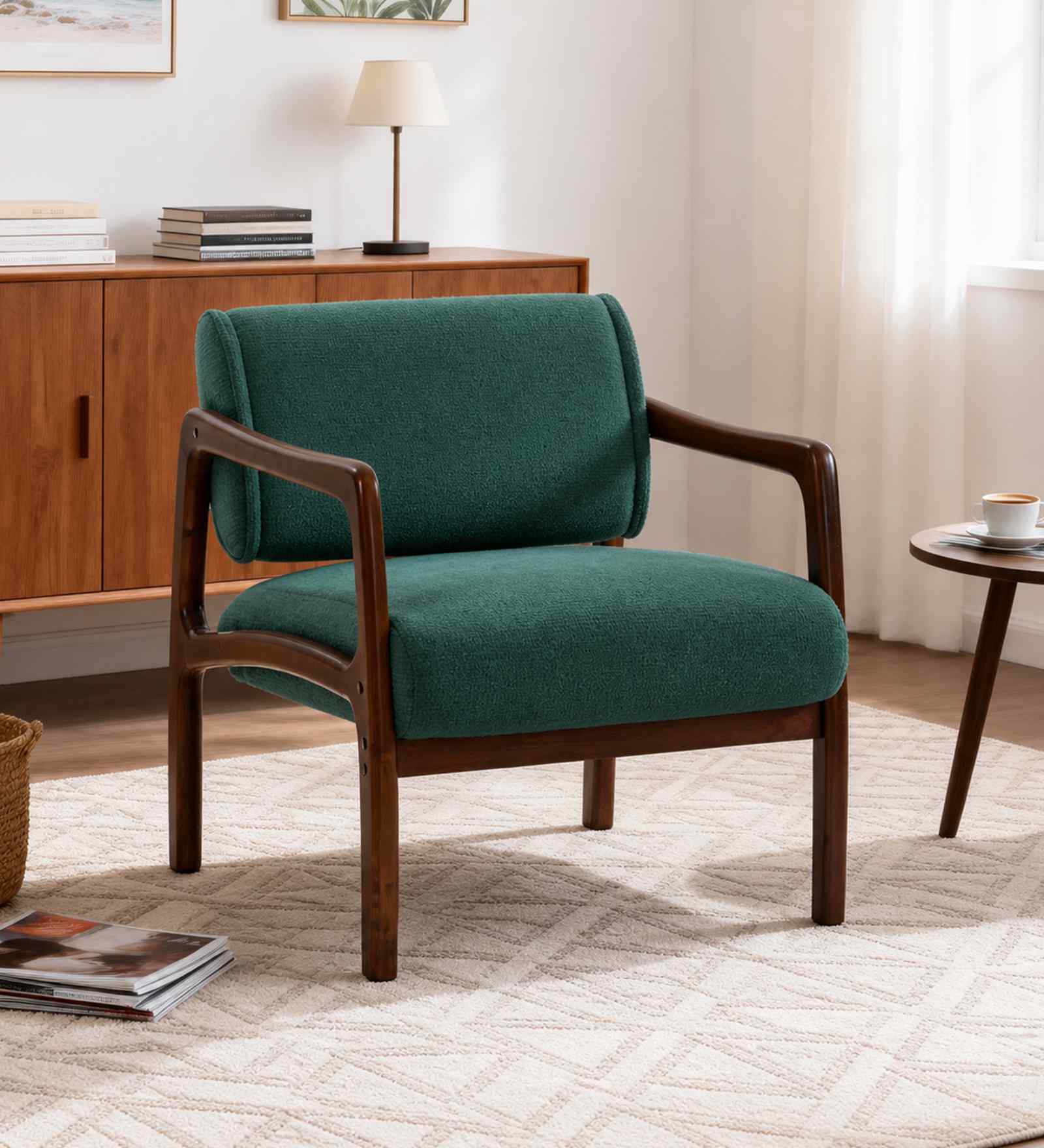Citrus Boucle Fabric Arm Chair In Green Colour