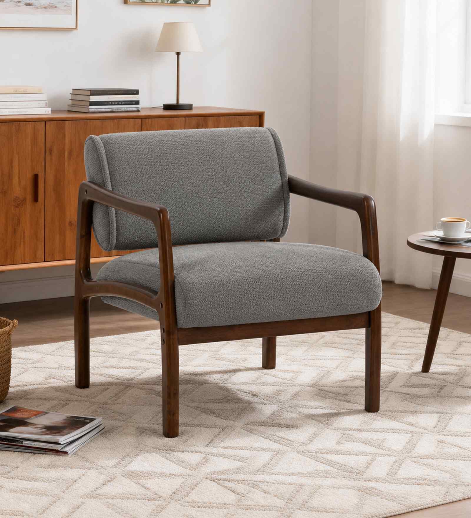 Citrus Boucle Fabric Arm Chair In Grey Colour