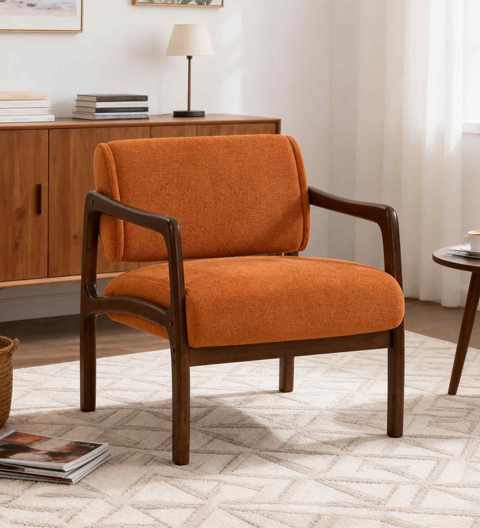 Citrus Boucle Fabric Arm Chair In Orange Colour