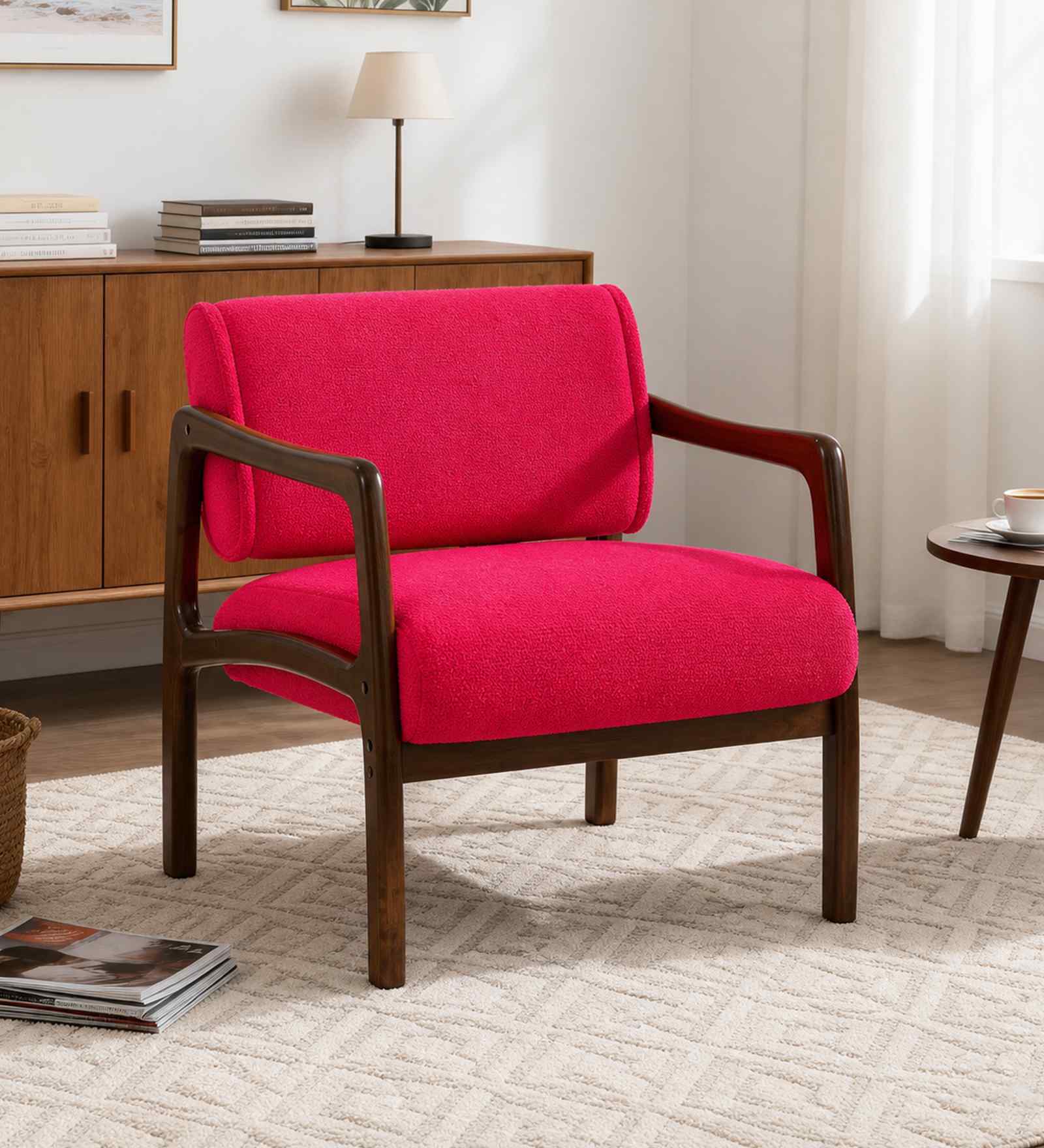 Citrus Boucle Fabric Arm Chair In Red Colour