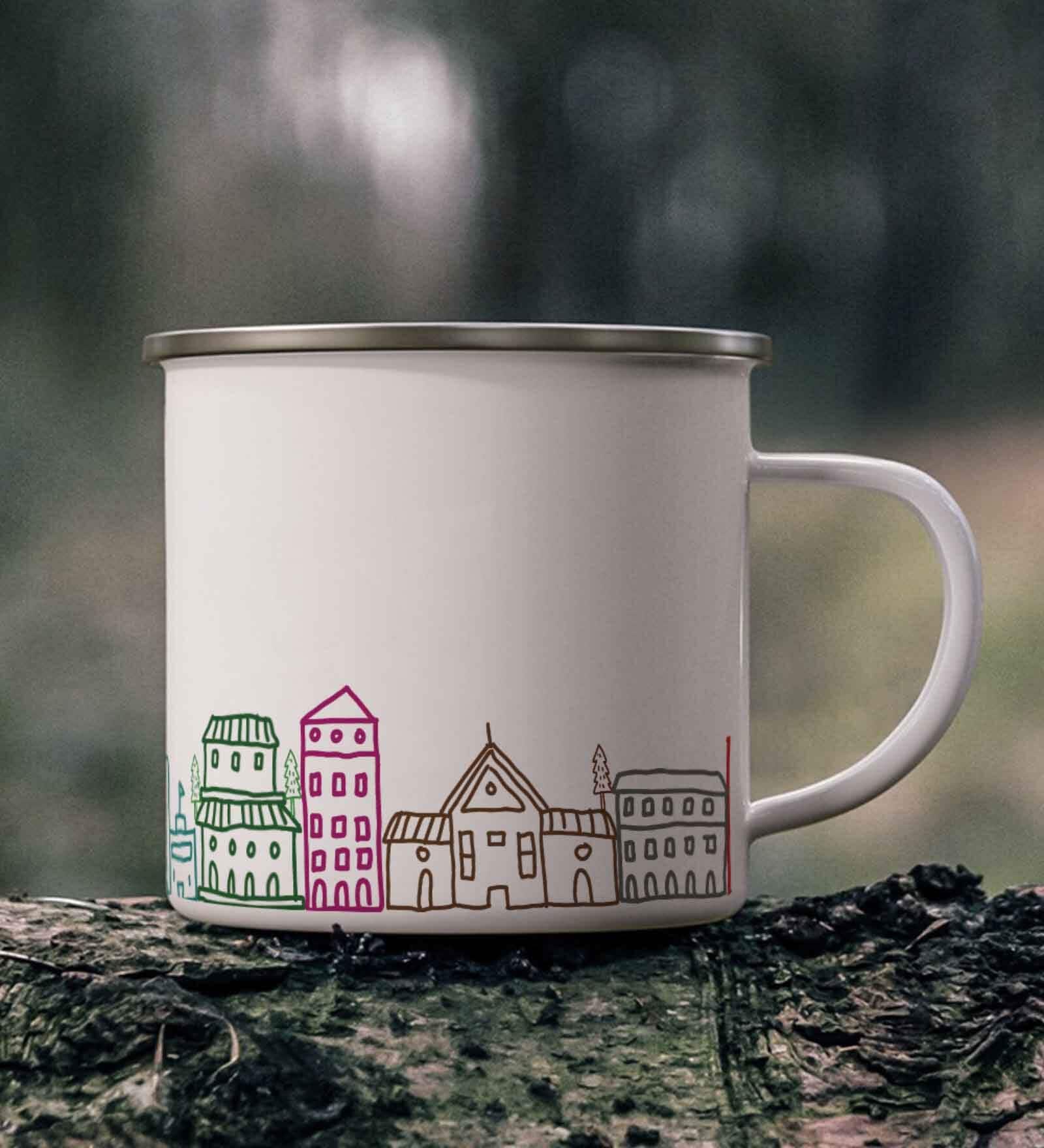 City Enamel Printed White 350ml Stainless Steel Coffee Mug