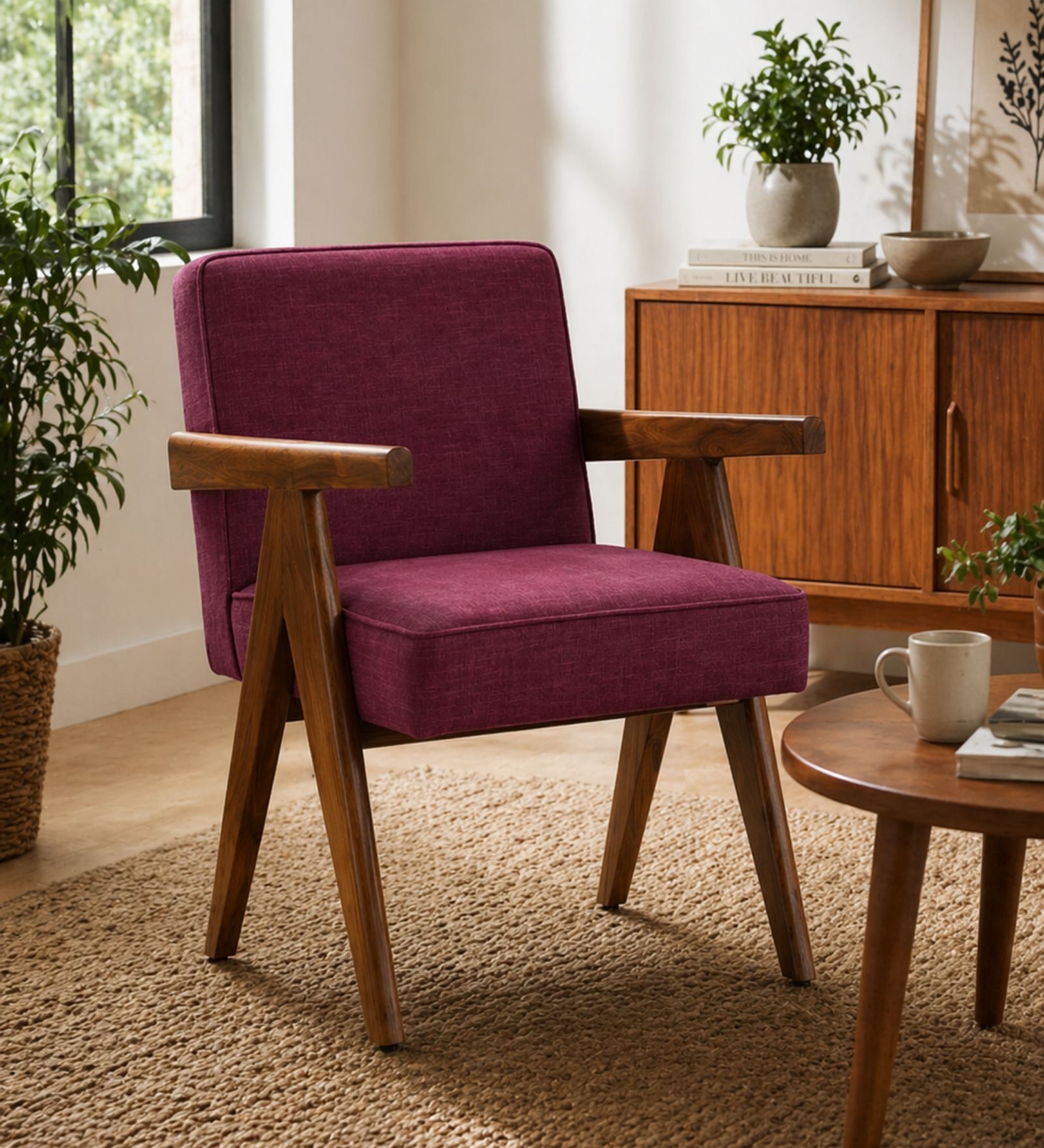 Civic Arm Chair In Plum Red Colour