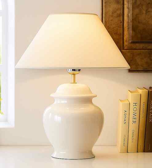 Ciaro White Fabric Shade Night Lamp With Ceramic Base