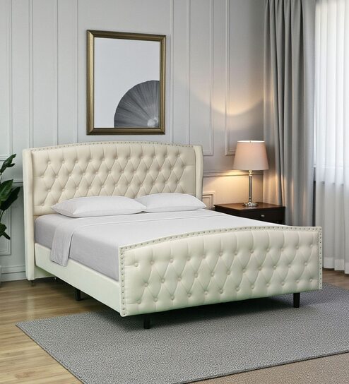 Ciera Upholstered Queen Size Bed In White Color
