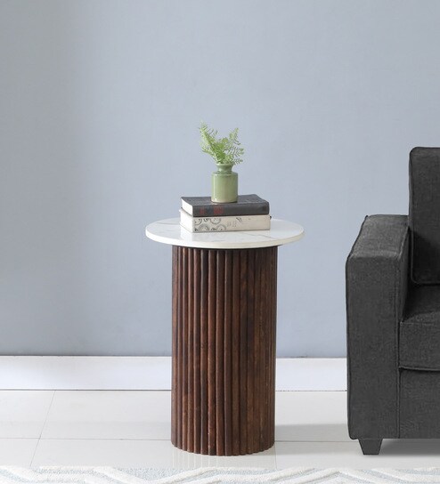 Cierra Solid Wood End Table with White Porcelain Top