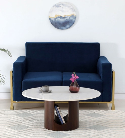 Cierra Solid Wood Round Coffee Table In Walnut Finish With Porcelain Top