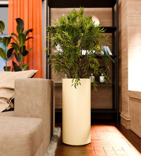 CILIN TALL Beige 30 Inch German Polymer Round Plant Container