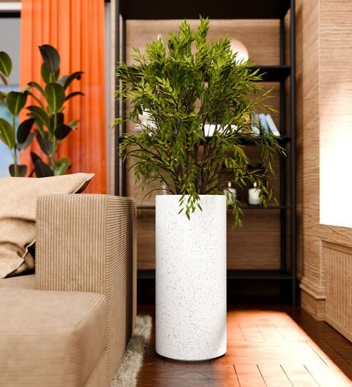 CILIN TALL Marble White 30 Inch German Polymer Round Plant Container