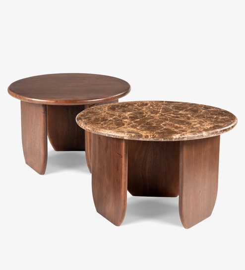 Circa Marble Top Coffee Table Set Of 2 In Gaj Finish Acacia