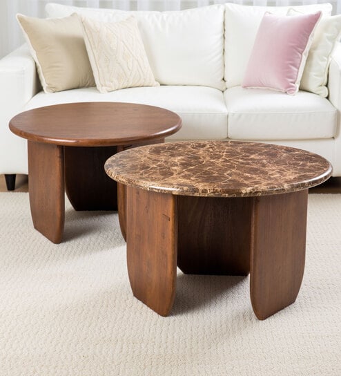 Circa Marble Top Coffee Table Set Of 2 In Gaj Finish Acacia