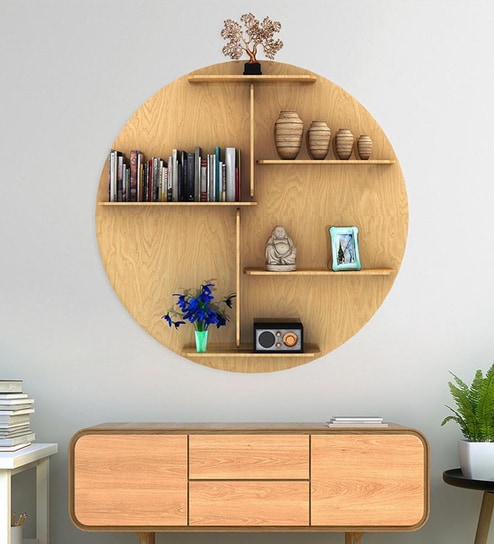 Circle Shape Backlit Designer Wooden Wall Shelf