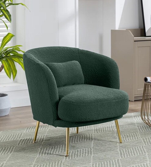 Cititum Boucle Fabric Barrel Chair In Green Colour