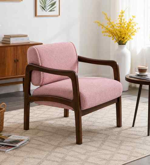 Citrus Boucle Fabric Arm Chair In Pink Colour