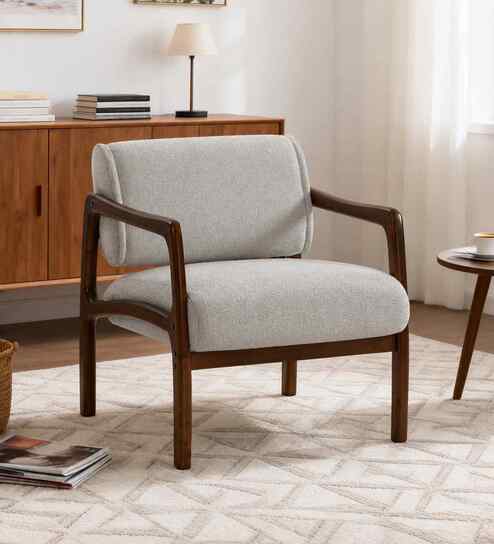 Citrus Boucle Fabric Arm Chair In White Colour