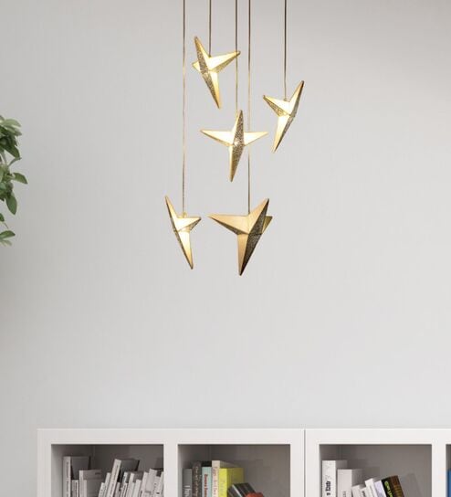 City Birds 7 Light Wood & Crushed Lokta Pendant Hanging Light