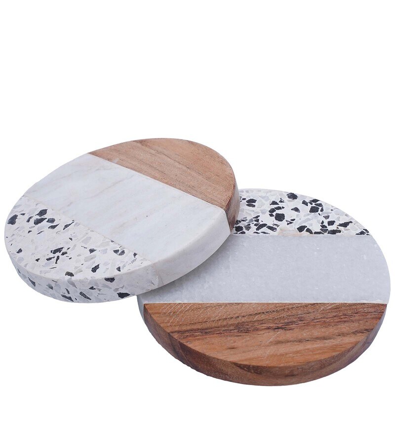 Buy Circular (Set of 2) Marble Table Coaster by Folkstorys Online
