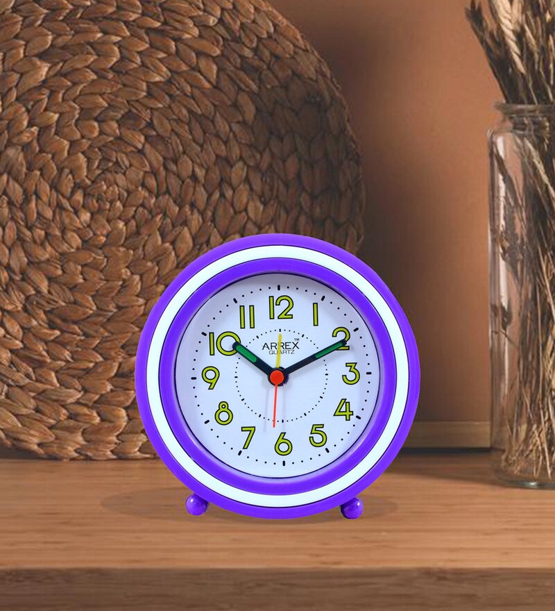 Buy Circular Analog Alarm Table Clock in Purple by Arrex Online Kids
