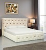 Ciera Velvet Upholstered King Size Bed In White color With Box Storage