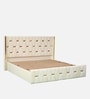Ciera Velvet Upholstered King Size Bed In White color With Box Storage