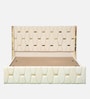 Ciera Velvet Upholstered Queen Size Bed In White color With Box Storage