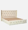 Ciera Velvet Upholstered Queen Size Bed In White color With Box Storage