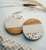 Circular White & Brown Marble & MDF (Set of 2) Table Coaster