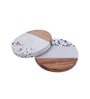 Circular White & Brown Marble & MDF (Set of 2) Table Coaster